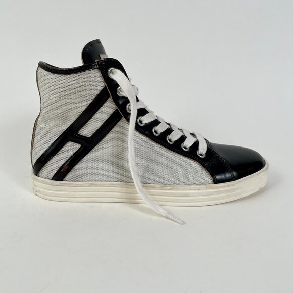 Women's Hogan Rebel R182 High Top Sneakers, Black Leather/SIiver Sequin, Size 36 - Picture 5 of 15